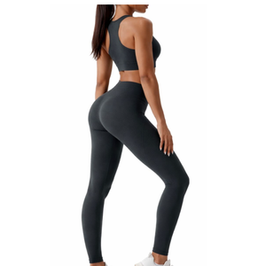 Nuevo Diseño, Conjuntos de Yoga Personalizados para Mujer, 2 Piezas, Transpirables, de Nailon Sólido con Estampado, Cuello Redondo, Logotipo Frontal, Ropa de Gimnasio, Cintura Elástica - Product Image 3