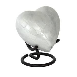 High Quality Brass Small Heart Shaped with Stand Cremation Urn Engraved Silver Finish Deep White Enamel <b>Keepsake</b> <b>Wedding</b> Set - Product Image 4