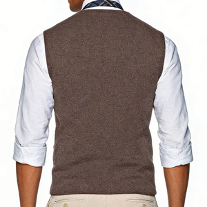 <b>Men's</b> V-Neck Wool Vest <b>Sleeveless</b> Solid Color Button Closure Autumn Standard Thickness Knit Sweater - Product Image 3