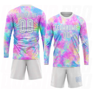 Maillot de football personnalisé en sublimation tie-dye blanc et bleu clair, respirant et anti-humidité, pour équipe de football - Product Image 4