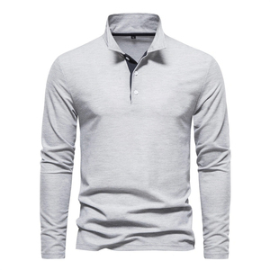 Men's Long Sleeve Knitted Polo Shirt Solid <b>Black</b> Casual Regular Fit Breathable Cotton <b>Button</b> Design 2027 - Product Image 3