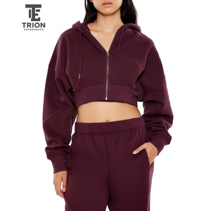 Sudadera con Capucha de Alta Calidad para Mujer, Estilo Urbano, Oversize, Corta, con Cierre, para Invierno - Product Image 1