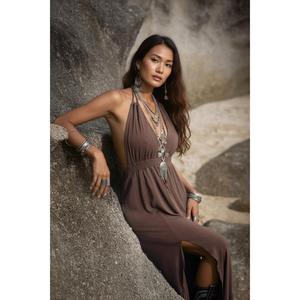 Women’s <b>Boho</b> V-Neck Backless Maxi <b>Dress</b> High Slit Sleeveless <b>Summer</b> Beach Long <b>Dress</b> Vacation Party Gown - Product Image 4