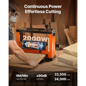 Potente Pialla da Banco per Legno con Motore da 2000W e 23500 RPM, Doppia Rulliera, Piano di Lavoro da 13 Pollici, Tre Lame per Spessori Vari - Product Image 4