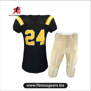 American Football Jersey Pants Set Yellow 24 V-Neck Short Sleeve Moisture Wicking Men's Uniform - Product Image 1