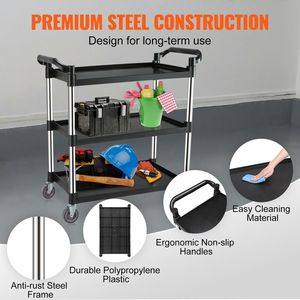 Carrito de Servicio de Alimentos de 3 Niveles, Resistente, con Capacidad para 154 Libras y Ruedas con Bloqueo - 32.7" X 15.7" X 3" - Product Image 3