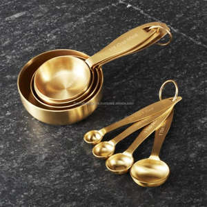 Juego de 4 tazas y cucharas medidoras de acero inoxidable aptas para lavavajillas, con acabado en oro PVD, accesorios de cocina. - Product Image 6