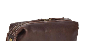 Genuine <b>Leather</b> <b>Toiletry</b> <b>Bag</b> Medium Size Zipper Closure Classic Style Soft Handle Durable Cosmetic Case - Product Image 2