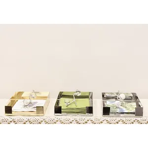 Porte-serviettes classique en métal fait main, ensemble de serviettes en lin vert pour la table à manger, boîte de rangement décorative - Product Image 3