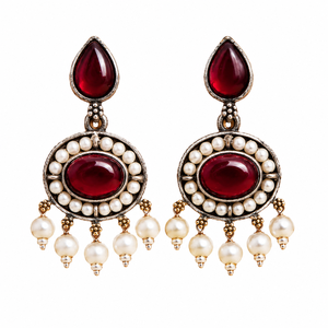 Boucles d'oreilles pendantes en argent oxydé en gros avec sertissage clos de pierres rubis pour femmes, fournisseur direct d'usine - Product Image 1