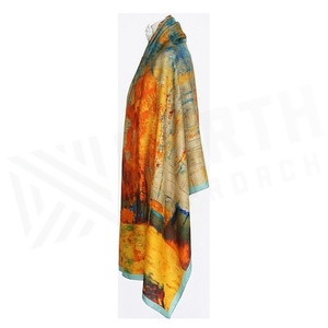 Women's Long Silk Scarf Hand Painted Abstract Art Pattern Elegant Multi Functional Fashion Accessory Autumn Season - Product Image 3