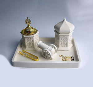 Juego de incensario de cerámica de lujo para decoración islámica del hogar, bandeja de regalo para Ramadán, quemador de incienso de cerámica blanca, diseño arquitectónico de mezquita. - Product Image 2