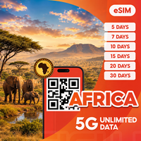 Afrika eSIM Sınırsız Veri 4G/5G Seyahat İnternet Planı 5/7/10/15/20/30 Gün QR Kod Aktivasyonu Anında E-posta Teslimatı