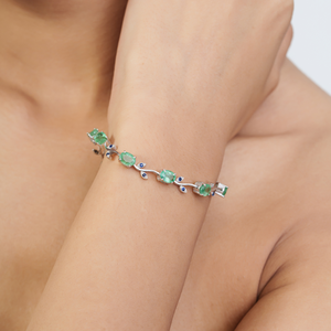 Nueva Llegada, Pulsera Fina de Plata de Ley 925 con Diseño Floral, 100% Genuina con Esmeralda y Zafiro Azul - Product Image 2