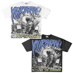 T-shirt décontracté pour homme en toile 100% coton, col rond, coupe ample, lourd, délavé à l'acide, imprimé avec logo personnalisé - Product Image 1