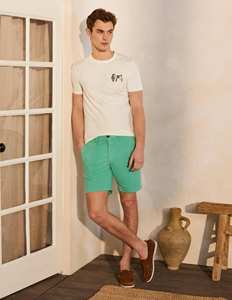 Shorts en coton pour hommes avec broderie chien, taille mi-haute, style décontracté, vert - Product Image 3
