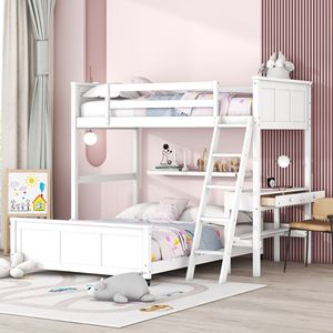 Letto a Castello Bianco con Scrivania per Cameretta Bambini, Dimensioni Twin Over Full - Product Image 1