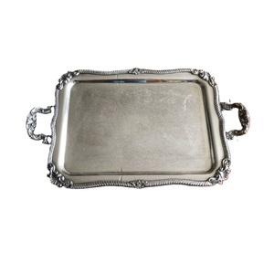 Beaded Border Cast Aluminum Serving <b>Trays</b> <b>Silver</b> Finish Rectangle Shape For Home & Hotels Tabletop Food & <b>Drinks</b> Serving <b>Trays</b> - Product Image 4