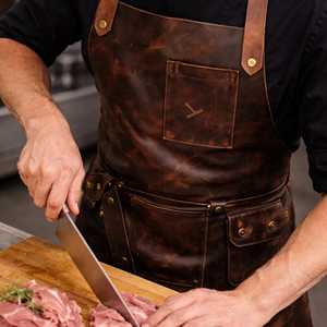 Professional Grade Leather <b>BBQ</b> Smoker Apron for Pitmasters-Genuine Leather Smell Proof Protection Grilling Gear LPN-0361 - Product Image 6