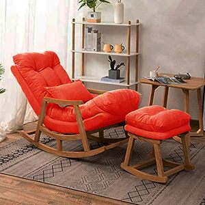 Fauteuil à bascule confortable et bien rembourré avec repose-pieds |   Fauteuil à bascule de style mid-century pour tous, avec coussin doux et durable - Product Image 1