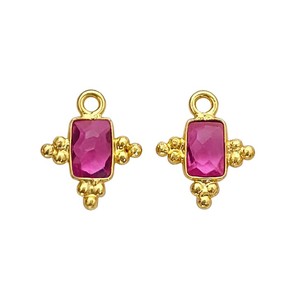 Brass Gold Plated <b>Ruby</b> Quartz 5x3 MM Gemstone Charms – Rectangle Crystal Bezel DIY Connectors for Jewelry Making - Product Image 1