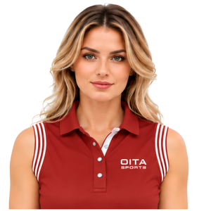 Polo sans manches rouge foncé pour femme, coupe ajustée, col à empiècements, pour l'équitation et l'entraînement, personnalisable, vente en gros, performance - Product Image 3