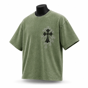 T-shirt vintage délavé pour homme, style streetwear, broderie, coton épais, coupe ample, décontracté - Product Image 3