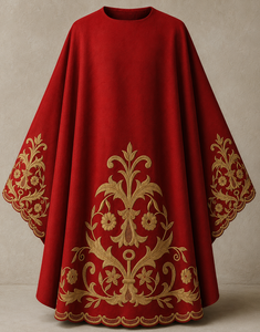 Casulla Bordada Católica, Casulla Bordada Personalizada para Iglesia, Casulla Tradicional Católica Roja - Product Image 2
