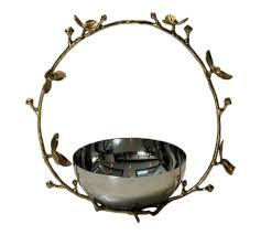 Frutero vintage de acero inoxidable con asa de hoja de vid de latón, centro de mesa de metal mixto, cesta decorativa para servir, decoración del hogar - Product Image 2