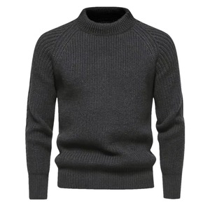 Men's Blue Crew Neck Wool Pullover Knitted Solid Color Casual Winter <b>Sweater</b> Regular Fit Anti-Pilling - Product Image 3