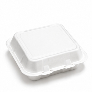 8 x 8 Inch Three Compartment Bagasse Clamshell Box Compostable Disposable Sugarcane Fiber Food <b>Container</b> for <b>Takeaway</b> Catering a - Product Image 1