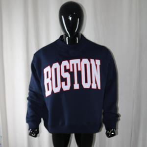 เสื้อสเวตเชิ้ตมีฮู้ดแบบครึ่งซิปสีน้ำเงินกรมท่า ยี่ห้อ BOSTON ผ้ากำมะหยี่ทรงโอเวอร์ไซส์ 100% ผ้าฝ้าย ปักลายสีขาว CLUSH SPORTS สำหรับฤดูหนาว - Product Image 3