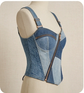 Denim <b>Patchwork</b> Corset Dress Zip Front Sleeveless Casual Dress for Streetwear Boutique - Product Image 6