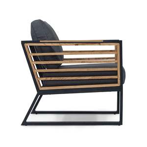 Modern Metal Living Room <b>Chair</b> with Wood Slat Sides and Gray Cushion for Indoor Use - Product Image 6