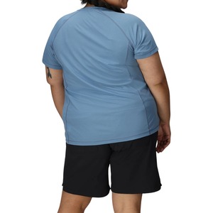 Nouveau T-shirt décontracté pour femme grande taille, col en V, manches courtes, bleu uni, séchage rapide, en polyester tricoté, coupe classique - Product Image 6