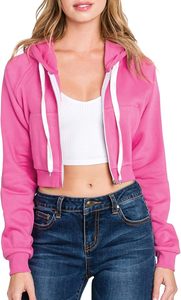 Casual Wear Slim Fit Winter Printed <b>Stand</b> Collar Front Logo Quick Dry Fashionable Pullover Women Crop Top Hoodie - Product Image 2