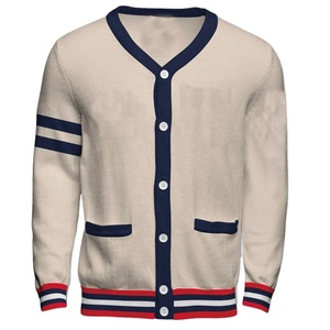 OEM High Quality Custom Men's V-neck Lace Knitted <b>Cardigan</b> <b>Sweater</b> Breathable Winter Wool/Nylon Full Sleeve Single Button - Product Image 1