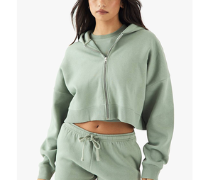 Sudadera con Capucha Corta Personalizada con Estampado 3D Puff, ODM, Algodón, Otoño, Hombros Caídos, Sudadera con Capucha de Manga Larga para Mujer, Estilo Hip Hop Urbano - Product Image 2