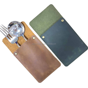 Porte-couverts en cuir véritable fait main rustique, pliable, léger et durable pour restaurant, organiseur de couverts pour la salle à manger - Product Image 5