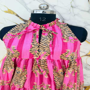 Wild Tiger Screen Print Sleeveless Tiered <b>Dress</b> with Bohemian Flair Lightweight Summer Fabric for Beach Holiday Womens Wear - Product Image 2