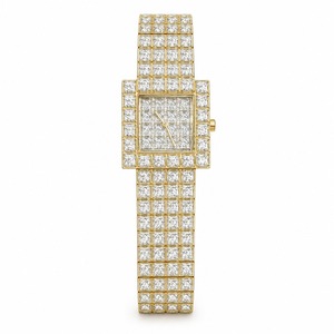 Reloj de pulsera de cuarzo analógico para mujer con diamantes cuadrados de aspecto lujoso y calidad premium, con brazalete de oro amarillo. - Product Image 1