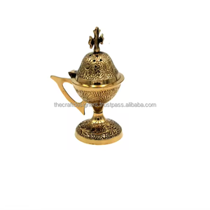 Quemador de incienso de lujo religioso hecho a mano de calidad especial Olor de bolsita de latón Diseño de grabado a mano Quemador de incienso portátil - Product Image 1