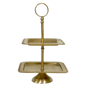 Modern Design Two Tier Rectangular <b>Cake</b> <b>Stand</b> With Gold Finish Metal Dessert Holder For Birthday Parties And Home Decor On Sale - Product Image 2