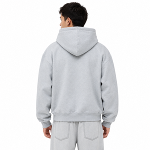 Wholesale Custom Men <b>Hoodies</b> Light Gray Oversized Cotton Fleece <b>Zip</b>-Up Kangaroo <b>Pocket</b> Minimalist Streetwear Private Label - Product Image 4