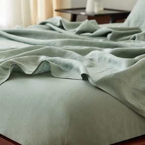 Parures de draps plats et ajustés en lin pur 100 % naturel, couleur naturelle, avec finition délavée, les plus vendues - Product Image 1