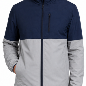 Chaqueta Softshell de Alta Calidad para Hombre en Azul Marino y Gris Claro con Bloques de Color, Cuello Alto, Cierre de Cremallera Frontal, Resistente al Viento, Informal para Uso en Exteriores - Product Image 2