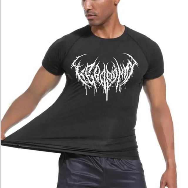 Custom Printed Men's Gym Tshirt Quick Dry Breathable Sports Compression Shirt Muscle Bodybuilding Training Crew Neck