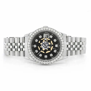 Iced Out Daily Wear Hip Hop Stainless Steel Quartz <b>Watch</b> Diamond Bezel Roman Numeral Dial 46mm <b>Case</b> Push Button Hidden Clasp - Product Image 1