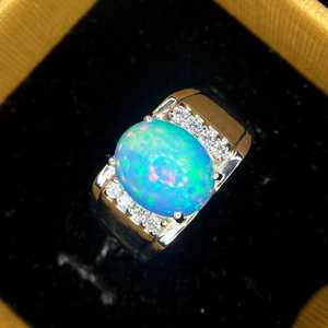 แหวนโอปอลสีน้ำเงิน เงินแท้ 925 แหวนโอปอลธรรมชาติ แหวนหมั้นโอปอลไฟ แหวนของพ่อ เครื่องประดับประจำเดือนตุลาคม - Product Image 6