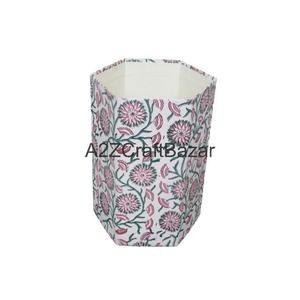 Poubelle élégante pliable hexagonale en carton de papier de coton écologique indien fait main, à dessus ouvert, motifs imprimés DIY, pour hôpital - Product Image 2